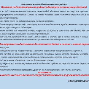 Памятка по безопасности на водных объектах в осенне-зимний период